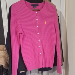 Ralph Lauren Pink Ribbed Knit Cardigan